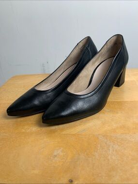 Paul Green Black Pointed-Toe Mid Block Heel Pumps